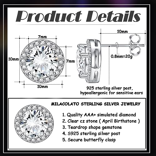 MILACOLATO Cubic Zirconia Stud Earrings 18K Gold Plated Sterling Silver Post Earrings 10MM Square Round Heart Simulated Diamond Halo Stud Earrings Rhinestone Dance Competition Earrings for Women Hypoallergenic4