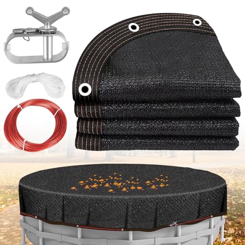 20 Feet Round Leaf Pool Covers for 18 Ft Above Ground Pools Black Mesh Pool Cover Leaf Net Cover with Winch & Cable for Leaves and Debris for Round Above Ground Pool Cover