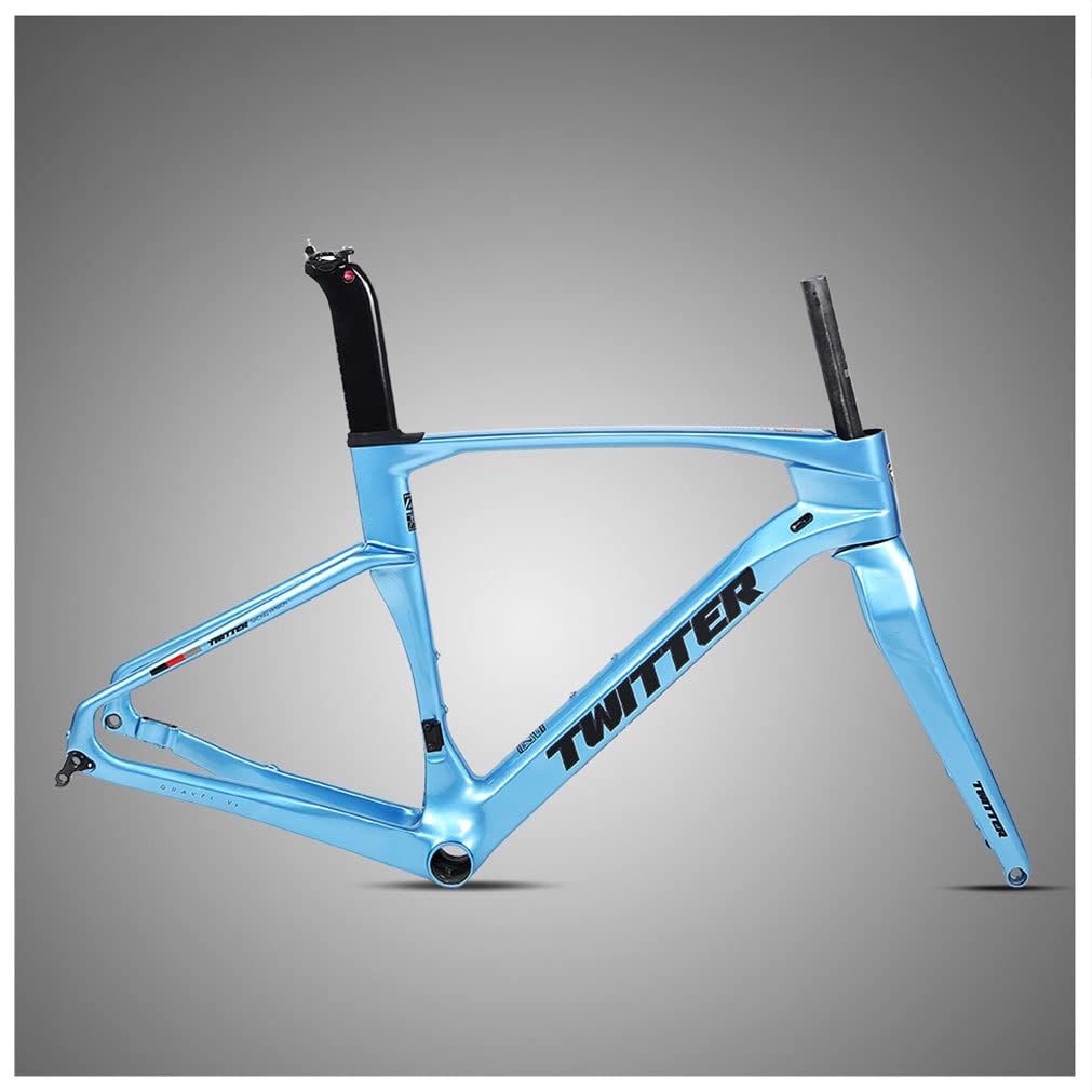 HIMALO Carbon Fiber Road Bike Frameset Disc Brake Racing Frame 45/48/51/54CM 12x100/12x142mm Thru Axle Bicycle Frame for 700c Wheels(Blue,54cm)