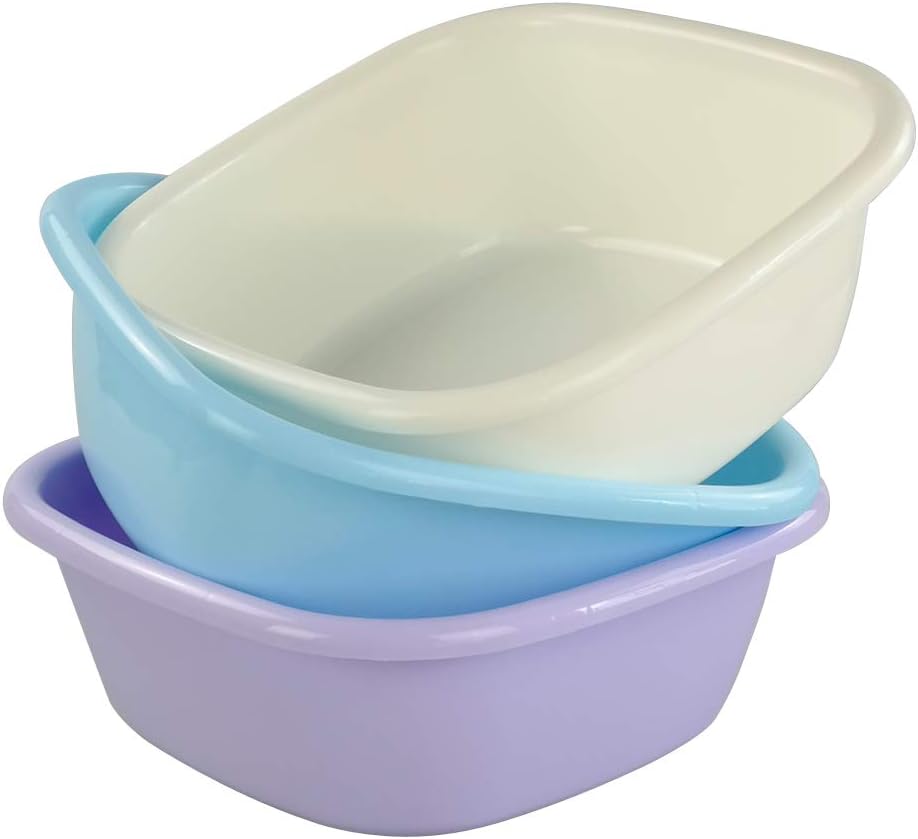 Yubin 8 Quart Plastic Wash Basin, Small Dish Pan, 3 Pack