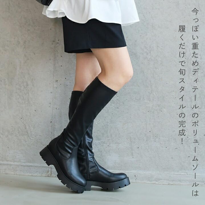 [Vivian] 厚底 ストレッチ ロング ブーツ V8840AW