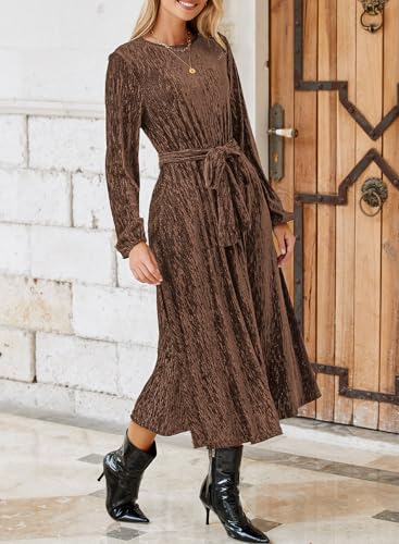 Happy Sailed Women's Velvet Dress Fashion Spring Lantern Sleeve High Waist A-Line Long Formal Party Dresses4