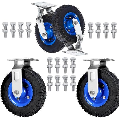 WORDFUN Luftreifen Gummi Rollen, geräuschlose Schwerlast Räder, 2 Bockrolle und 2 Lenkrolle, Möbel Transportrollen, industrierollen, ersatzrader fuir bollerwagen, Durchmesser 150mm 200 mm 250mm