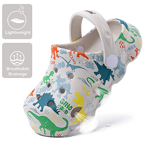 Techcity Kids Dinosaur Garden Shoes Cute Cartoon Sandals Clogs Toddler Beach Pool Water Shoes Summer Slides For Boys Girls (Grey, Numeric_9_Point_5) #TOP3