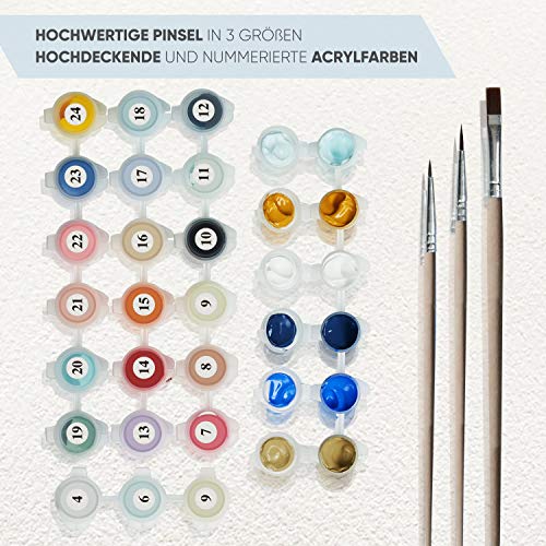 MARPL Malen nach Zahlen mit Rahmen - Motiv Löwe Bunt 40x50cm - Painting by Numbers mit Leinwand, Pinsel, Acrylfarben und… – Bild 5