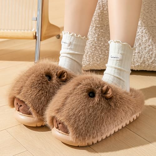 Cute Capybara Fuzzy Slippers Fluffy Animal Fluffy Plush Slippers Warm Winter Wear Home Cozy Furry Soft Stuff Indoor Shoes2