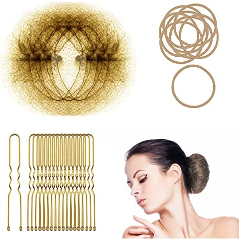 NeuWook 40 Stück Haarnetze, Donut Hair Bun für Haarstyling mit 30 Haarnadeln 10 Knotenringe, Unsichtbare Haarnetze Elastische Kante Mesh für Balletttanz,Dance, Nurse(Blonde) Cover