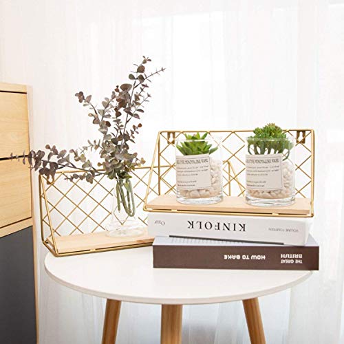 HJW Praktische opbergrek woondecoratie drijvende wandplank goud, metaal hout opbergrek voor fotolijst boek plant pot wekker kalender vakantie decoratie 1Huiyang-01020, a, klein - Image 6