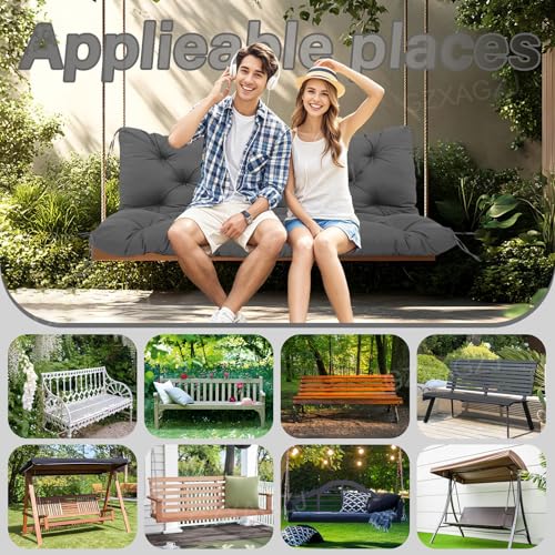Image of Porch Swing Cushions with Backrest Thicken 5 inch Outdoor Swing Cushions Waterproof Swing Bench Cushions for Outdoor Furniture Patio Backyard Lawn 2-3 Seater Replacement Cushions (Gray)