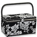 NOTIONSLAND 裁縫箱 ソーイングボックス 持ち手式 大容量 箱のみ おしゃれ 木製 大人 かわいい 収納 小物入れ プレゼント贈り物 お祝い 敬老の日 母の日 お礼 記念品 手作り 結婚お祝い 2021新柄 生産販売～ (27.50*17.00*15.00（黒白古典花柄）)