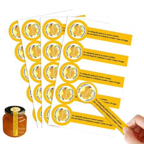 GXGM 200 Etiquetas Adhesivas para Tarros de Miel, Pegatinas Seguras para Conservas y Mermeladas, Tamaño 30x100mm, Fáciles de Aplicar, Duraderas y Sin Residuos