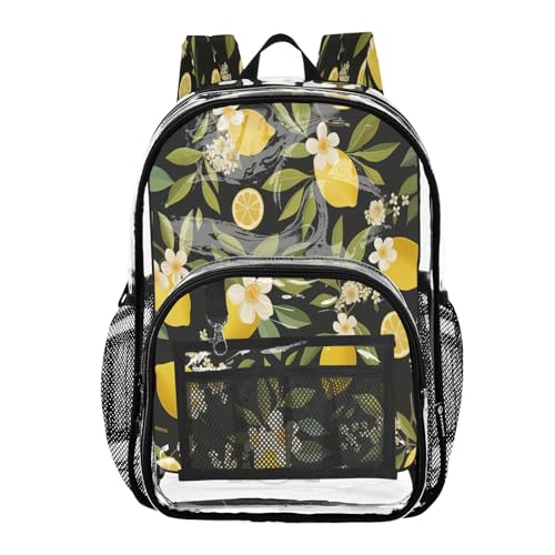 Lemon Flower Clear Backpack - Stadium Approved Large 15.7-inch Waterproof Transparent Bag for Sports, Concerts, Work, Travel#489
