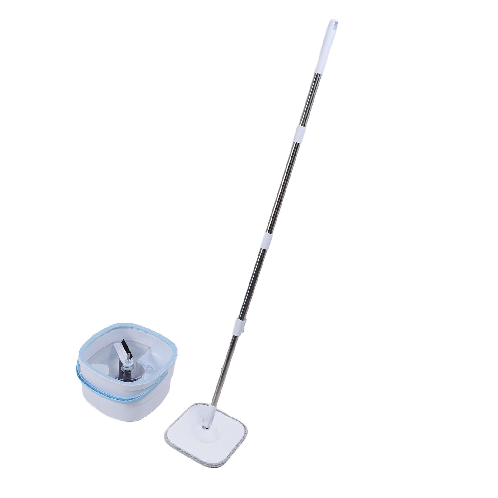 Jeffergarden Fregona Giratoria y Cubo con Juego de Escurridor, Kit de Limpieza de Piso Cuadrado PP ABS de Acero Inoxidable, Cabezal Giratorio de 360 ​​Grados, de Agua Sucia Separado, para Uso