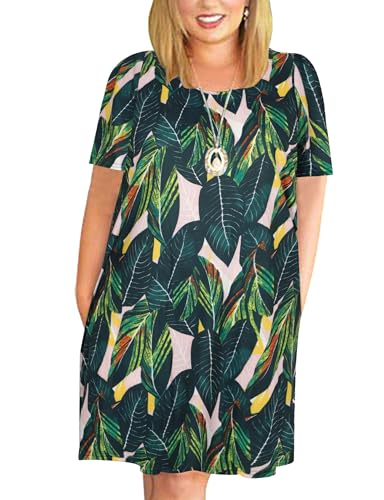 Image of Kancystore Women's Plus Size Summer Dresses Short Sleeve Casual T-Shirt Swing Dress with Pockets