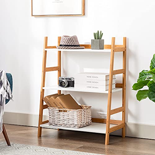 Forevich Ladder Shelf 3 Tier Bamboo Bookshelf Storage Rack Shelves Bookcase Plant Flower Stand For Living Room Bathroom Kitchen Ladder #TOP3
