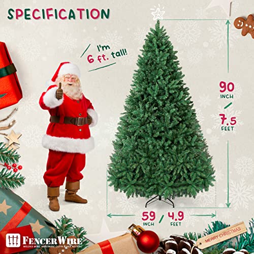 Fencer Wire 7.5 Feet W/ 2,514 Branch Tips, Dunhill Fir Full Artificial Green Christmas Tree For Indoor Home, Office, Party, Holiday Decoration, Premium Pre-Hinged Fake Xmas Tree Includes Metal Stand #TOP1