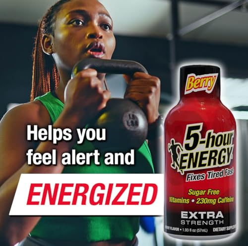 5-hour ENERGY Shots Extra Strength, Berry Flavor, 30 Count, 1.93 Fl Oz, Sugar Free, Zero Calories, Amino Acids and Essential B Vitamins, Dietary Supplement, Feel Alert and Energized, 230 mg Caffeine