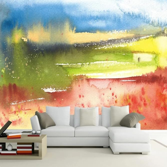 Papier peint photo paysage prairie 3D pour masquer mur abîmé