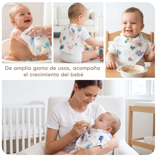 Maliton Muselinas bebé algodão, 6 peças, 50 * 25 cm, muselinas bebé, 6 camadas de absorção de água e gaze suave para bebés, pele sensível para recém-nascidos, conjunto de presente
