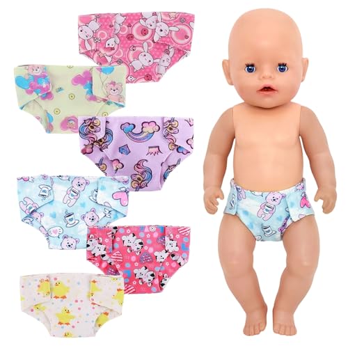 6 Pcs Baby Doll Nappies Set Cute Baby Doll Accessories Set for 12-18 Inch Doll Baby Dolls Outfits Reusable Dolls Nappies with Cute Animal Pattern Gifts for Girls Boys Birthday