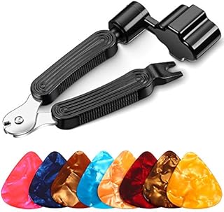 eBoot 3-in-1 Guitar String Winder Cutter and String Pin Puller Multifunctional Guitar Repair Tool with 8 Pieces Guitar Picks Including 0.46 mm, 0.71 mm, 0.96 mm, 1.2 mm