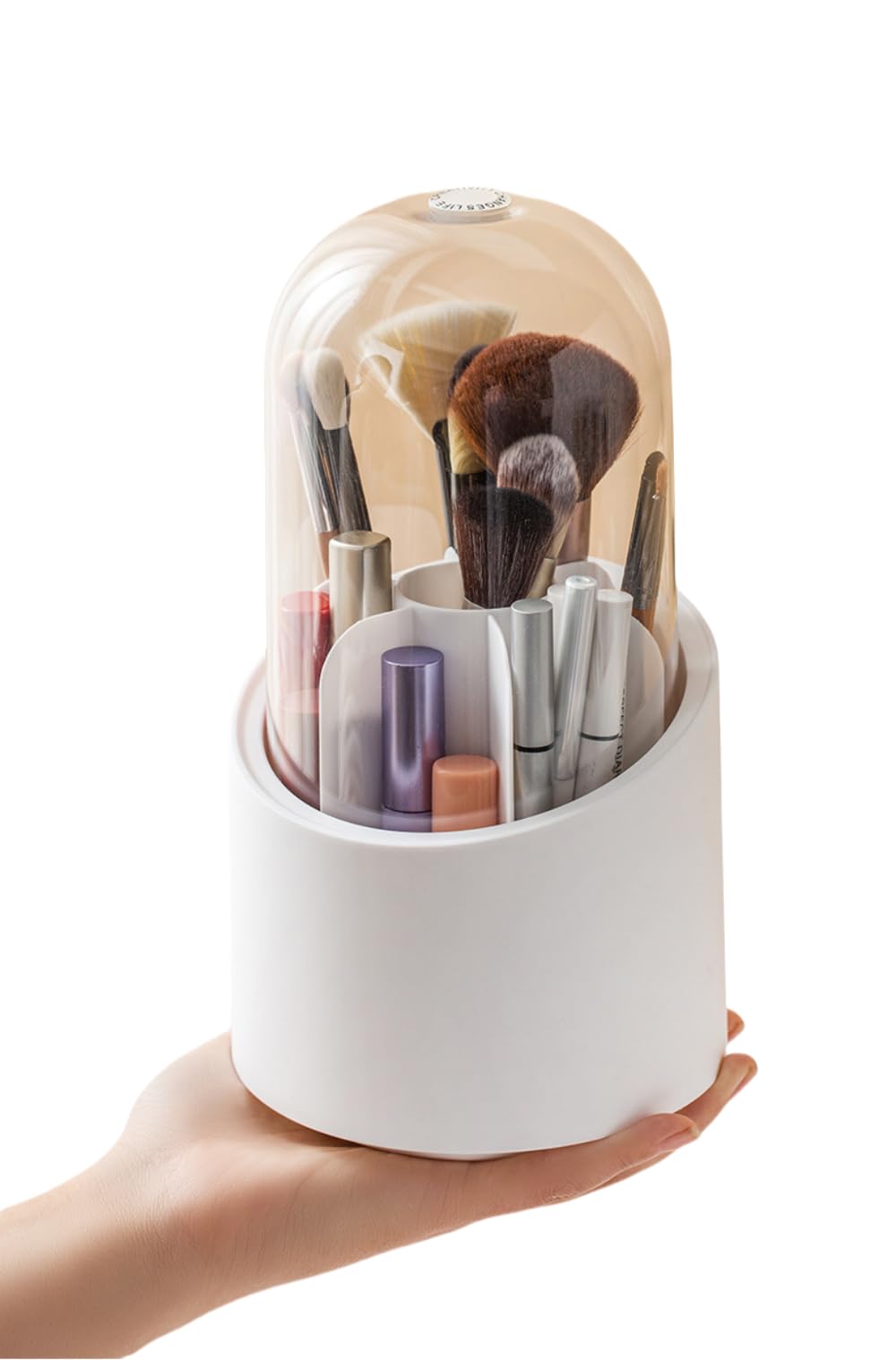 Fantasee Organiseur de pinceaux de maquillage rotatif à 360°, 7 compartiments de rangement avec couvercle transparent anti-poussière et support de rangement pour outils cosmétiques pour comptoir de