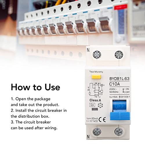 Buachois Fi Schutzschalter, AC 230V 30mA 10A 1P+N Leitungsschutzschalter A Typ C10 Einpolig Hutschiene Leistungsschalter Auslaufschutz Überlastschutz Schutzschalter Fehlerstromschutz FI/LS Schalter