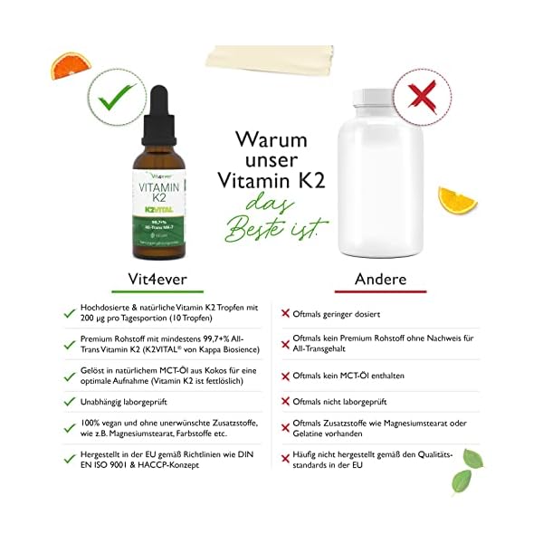 Vitamin K2 MK-7 200µg - 50 ml (1700 Tropfen) - Premium: All-Trans Gehalt >99,7% (K2VITAL® von Kappa) - Ohne Alkohol - Laborgeprüft - Vegan – Bild 4