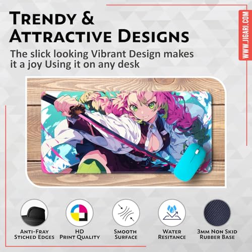 Image of Anime Theme Printed XL Extended Stich Edge Mousead | Smooth Surface Gaming Mousepad with Anti-Slip Rubber Base | 3mm Thick - 11 x 23 Inch (Mitsuri (P107))