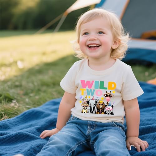 Wild One/Two/Three/Four Shirt for Toddler Girls Birthday T-Shirt Jungle Animal Tees3