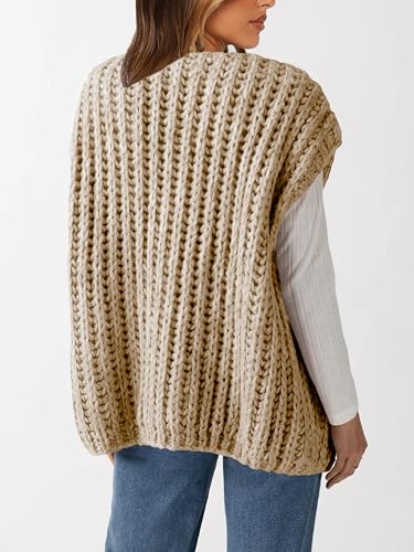 Womens Fall Chunky Knit Sweater Vest Spring Casual Cap Sleeve Open Front Cardigan Sweater Tops4