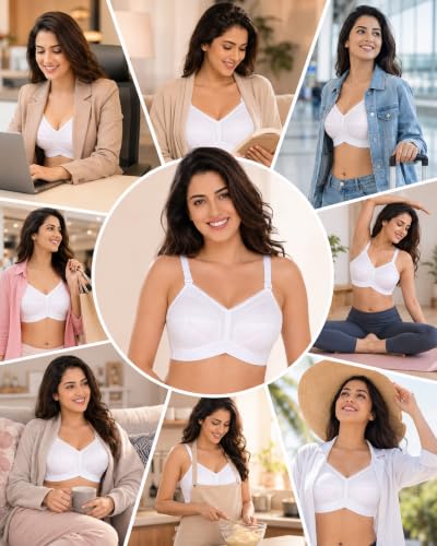 Image of SONA Women's Cotton Full Coverage Wire Free Non Padded Cotton Straps Bra