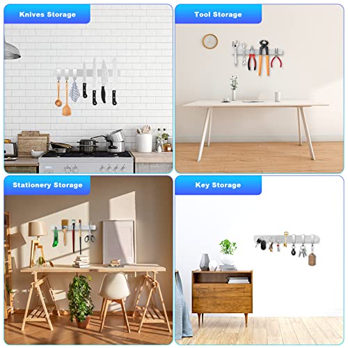 حامل سكاكين مغناطيسي للجدار مع 3 خطافات، شريط سكين مغناطيسي 40 سم، مغناطيس سكين مطبخ قوي من الستانلس ستيل، قضيب سكين مغناطيسي لاصق لأدوات المطبخ