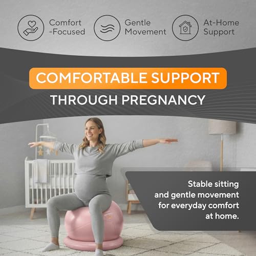 Image of Yoga Exercise Ball Chair for Office Desk with Base, Ideal for Pregnancy, Birthing, Stability Exercises & Fitness. Swiss Stability Birth Ball for Labor, Gym & Workouts.