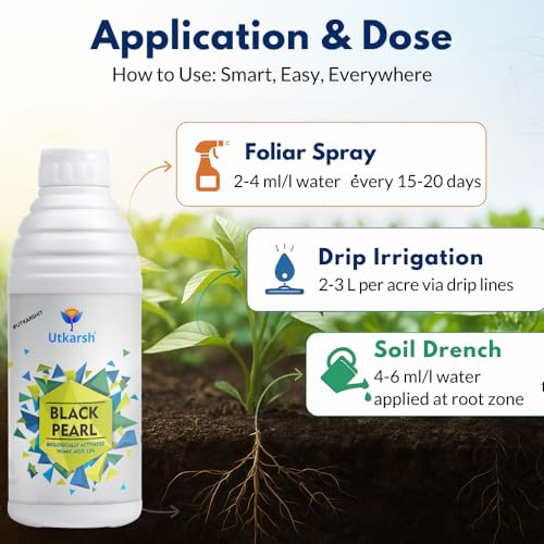 Image of Utkarsh Black Pearl - L (Biologically Activated Liquid Humic Acid 12% & 3% Fulvic Acid), Promotes Plants Growth, Stronger Roots, Improves Flowering & Fruiting, Biostimulant (2 Ltr; Pack of 2 of 1 Ltr)