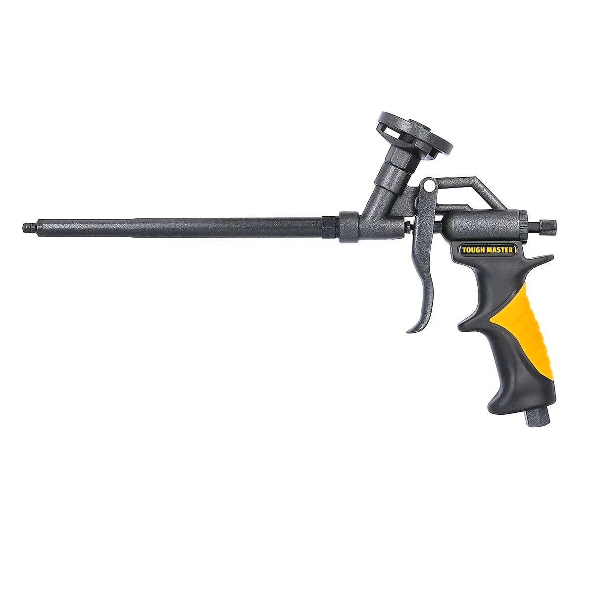 TOUGH MASTER Foam Gun Professional Heavy Duty Aluminium Foaming Gun with Double PTFE Protection Stainless Steel Tube and Needle Spray Applicator with x2 Plastic Nozzles x2 Plastic Extension Tubes