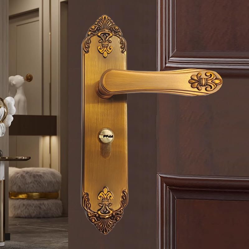 European Door Lock Silent Magnetic Door Lock Bedroom Room Solid Wood Door Lock Yellow Bronze Interior Door Lock(Magnetic Silent Lock Body)
