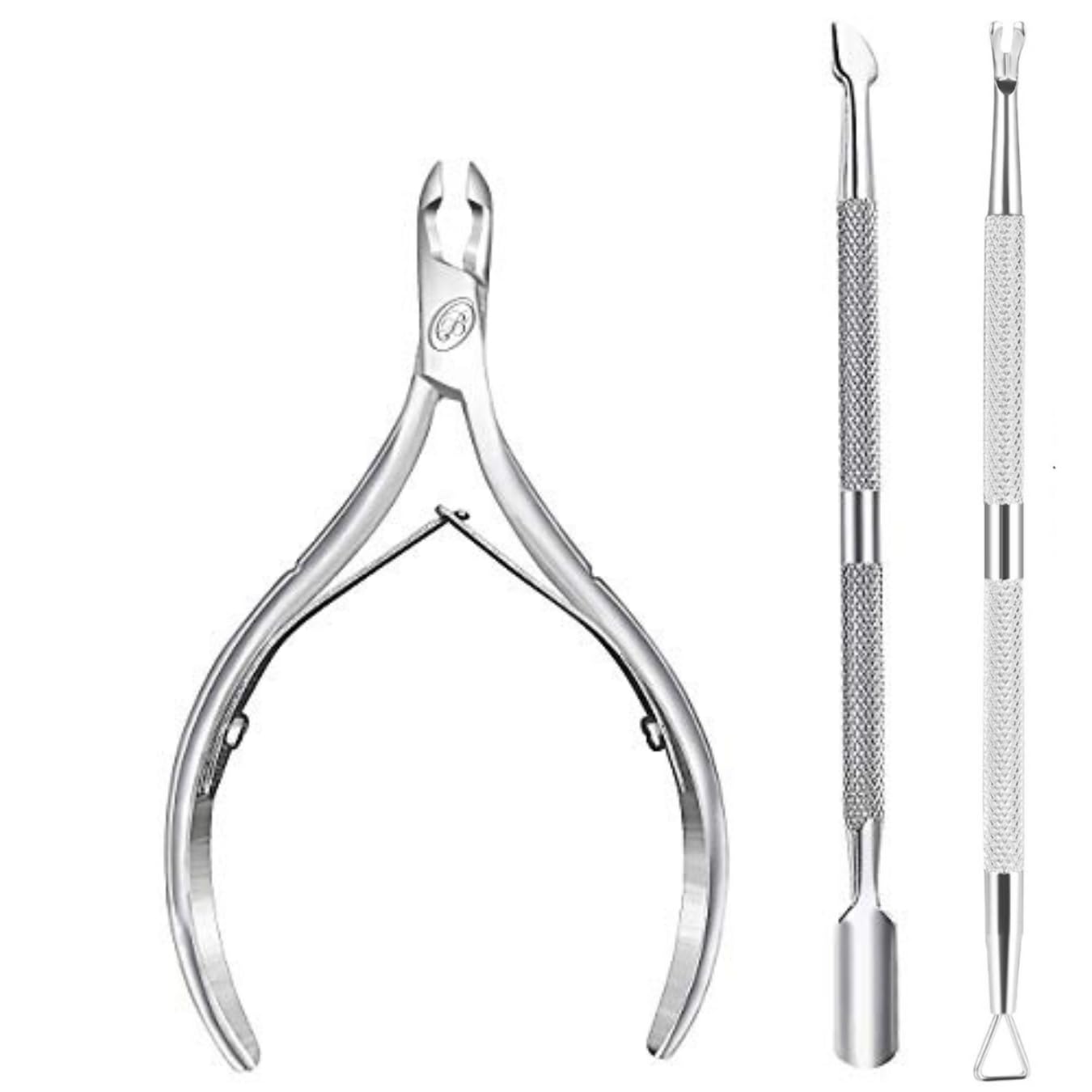 Cuticle Nipper with Cuticle Pusher- Professional Grade Stainless Steel Cuticle Remover and Cutter - Durable Manicure and Pedicure Tool - Beauty Tool Perfect for Fingernails and Toenails (Silver)