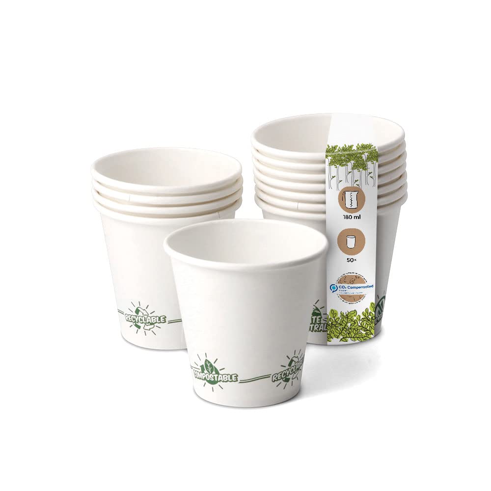 Greenbox 50 Bicchieri Di Carta Biodegradabili 150 Ml | EcoUp Icon | PLA Bioplastica | Per Bevande Calde E Fredde (-25 A 100°C)