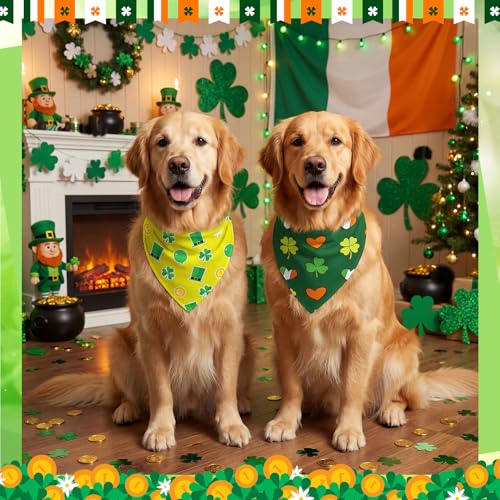 Image of Abbylike 50 Pcs St Patrick's Day Dog Bandanas Bulk Green Shamrocks Bandanas for Dogs Triangle Kerchief Bibs Scarf for Pet Irish Costume Photo Props Pet Shops Groomer, 25 Styles (31.5 x 21.7 x 21.7)