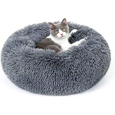 rabbitgoo Cat Bed for Indoor Cats, Soft Plush Donut Bed Cuddler, Round Cushion for Improved Sleep, Pet Nest Bed Self Warming Calming for Small Dogs Kittens, Non-Slip, Machine Washable, Dark Grey Cover