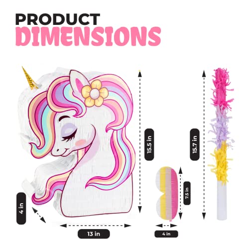 Birchio Unicorn Pinata Bundle With A Blindfold And A Bat (15.5"X13"X4"), Unicorn Pinatas For Birthday Girl, Perfect For Birthday Party, Unicorn Theme Party, Decoration #TOP1