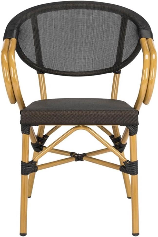 Pemberly Row Outdoor Stacking Arm Chairs, 32"H x 22.5"W x 22.5"D, Black Wicker/Rattan, Weather-Resistant, French-Inspired Design, Set of 2, Durable Patio Seating for Outdoor Living or Dining Spaces