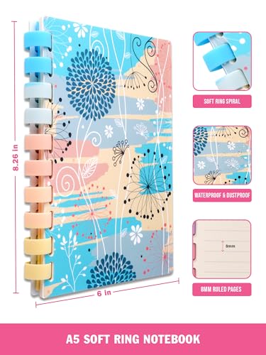 Image of DOODLE A5 Ruled Notebook Diary | Soft Ring Spiral Wiro for Comfortable Writing | 160 Pages, 80 GSM | Perfect for School, College & Office Use - Soft Blooms
