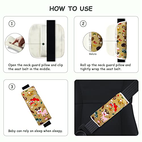 Image of 2Pcs Children Car Seat Neck Cover for Kids, 5-16 Years Seat Belt Cushion Cute Cartoon Pattern, Comfortable Soft Car Seat Belt Pads Cover Neck Support Travelling (Rabbit)