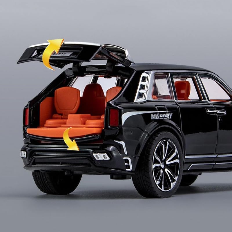 Image of Kids Model 1:32 RR Cullinan Masory Die Cast Metal Car Pull Back Action Opening Doors with Realistic Engine Sound Lights Toy Car Gift for Boys - Black