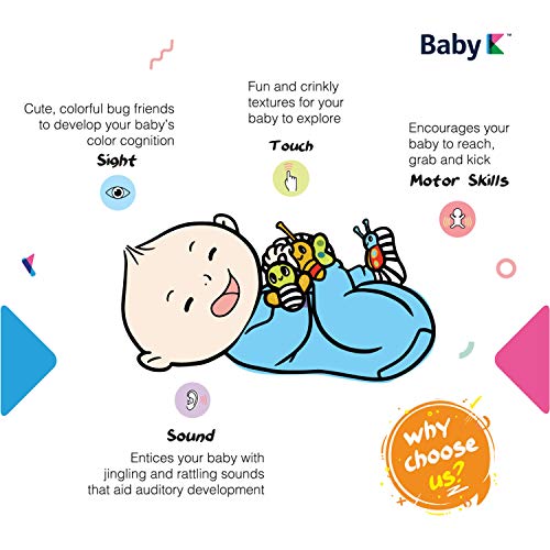 BABY K Foot Finder Socks & Wrist Rattles (Butterfly Bugs Set A) - Newborn Toys for Baby Boy or Girl - Brain Development Infant Toys - Hand and Foot Rattles Suitable for 0-3, 3-6, 6-12 Months Babies