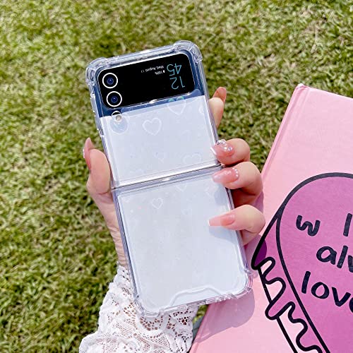 Shinymore Galaxy Z Flip 4 Love Heart Case, Cute Clear Laser Glitter Silicone Holographic Love Heart Pattern Slim Protective Shockproof Girls Women Case For Samsung Galaxy Z Flip 4 #TOP1