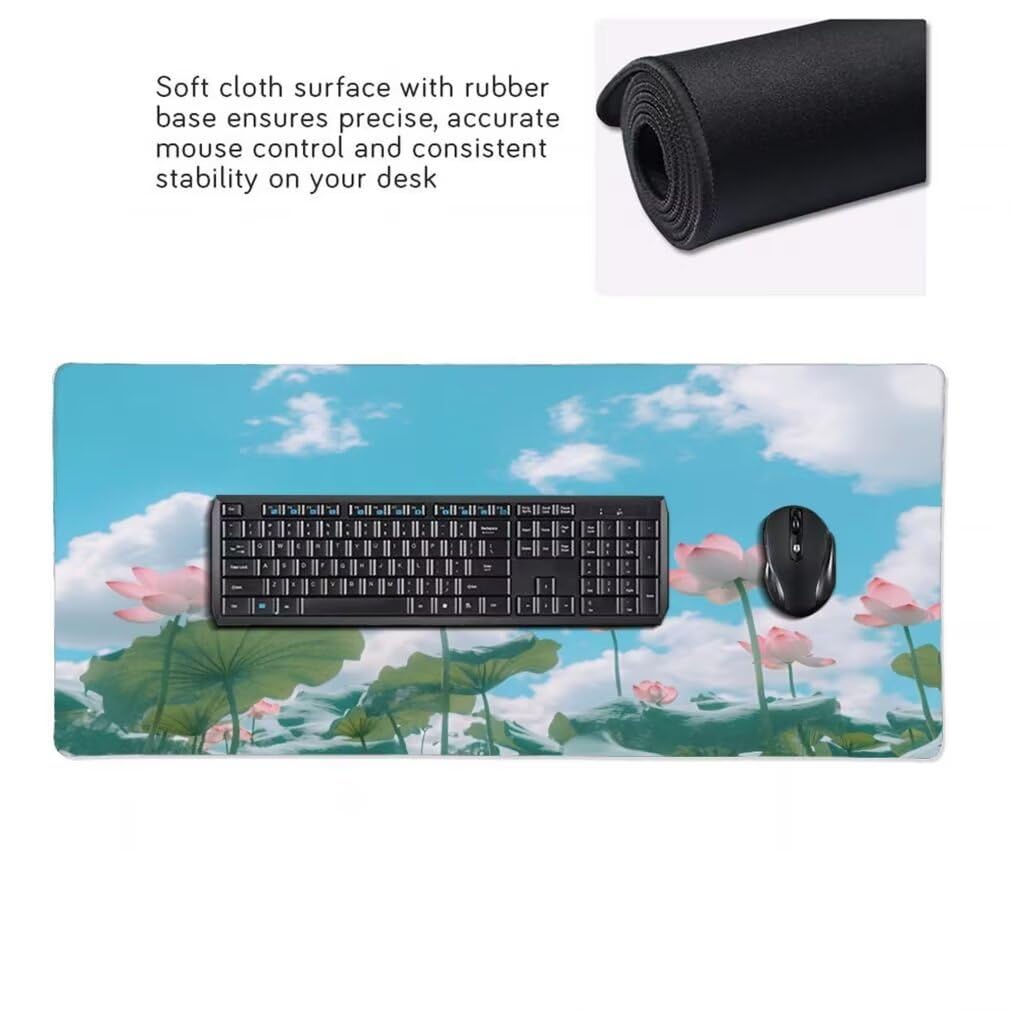 Tappetino Mouse Cielo Blu, Mouse Pad XXL 1000 x 500 x 3 mm, Fiore di Loto Tappetino Gaming Grande Sottomano Scrivania, Impermeabile Mousepad con Base in Gomma Antiscivolo per Computer, PC-MP1573
