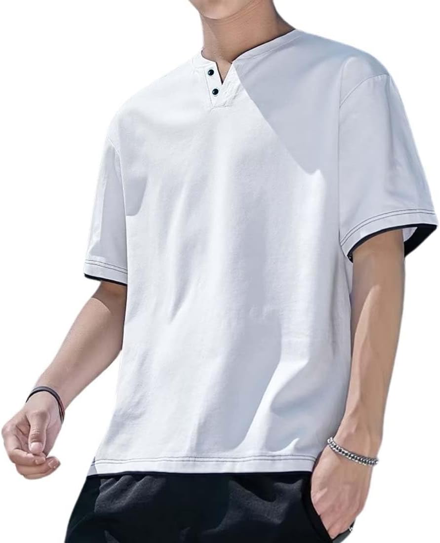 [Yezai] tシャツ メンズ 半袖 重ね着風 夏服 五分袖 通気性 速乾 Vネック カジュアル ゆったり 無地 オシャレ かっこいい 夏 ティーシャツ 大きいサイズ  Amazonで販売中